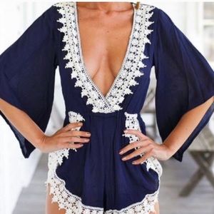 Navy blue bohemian romper